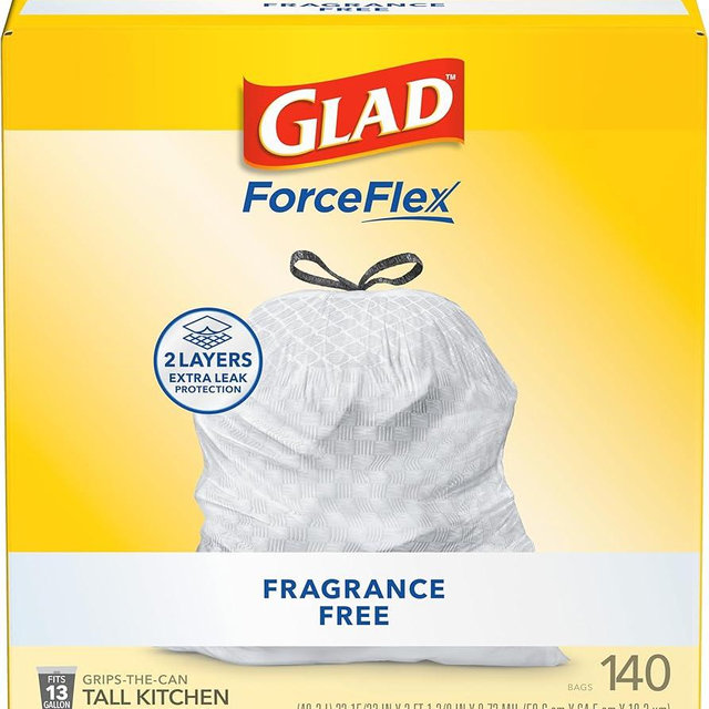 Glad ForceFlex Tall Kitchen Drawstring Trash Bags, 13 Gal, Fragrance Free, 140 Ct (Package May Vary)