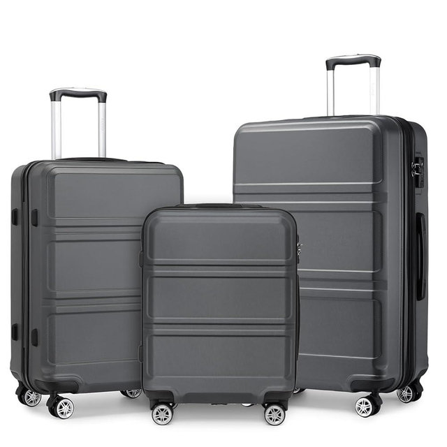 Kono 3 Piece Luggage Sets Expandable(only 28") Lightweight with Spinner Wheels TSA Lock Hardside Travel Rolling Suitcases 20in 24in 28in Carry on Grey