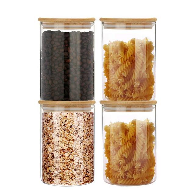 MIOCARO Glass Food Storage Containers Jar Seal Bamboo Lids 4 Packs 1000ml Airtight Canister Organization Sets Stackable