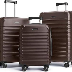 LIGHT FLIGHT Luggage Sets, 3 Piece Durable Suitcase Set with Spinner Wheels, 3 Pcs Hard Shell Lightweight Luggage with TSA Lock, Large Checked Travel Suitcases, 20/24/28 Inch,Brown