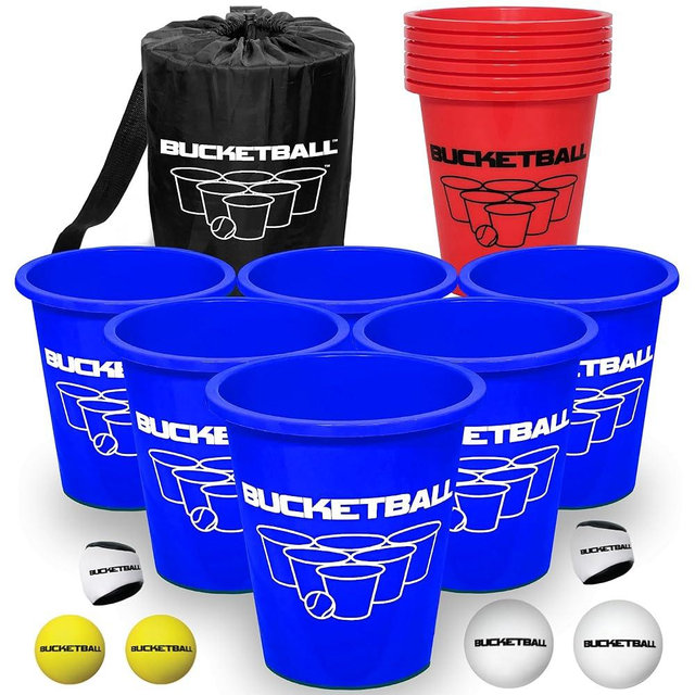BucketBall | Team Color Edition | Combo Pack (Navy Blue/Red): Original Yard Pong Game: Best Camping, Beach, Lawn, Outdoor, Family, Adult, Tailgate, Jumbo, Giant Game