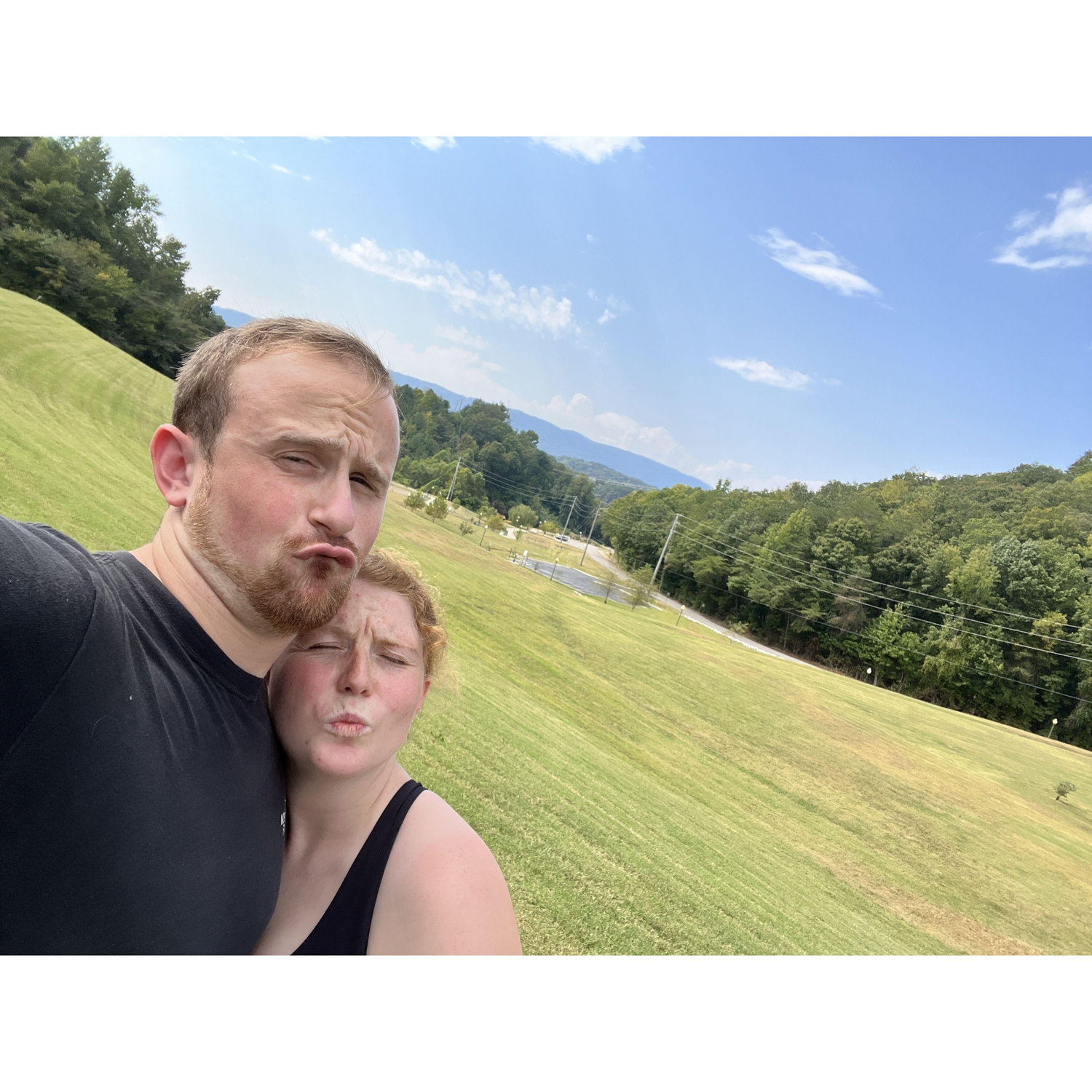 Walk date in White Oak park near our house. She fake proposed to get me back for the last time we were there, when I tricked her with a big ole date and stopping there the day before the actual engagement