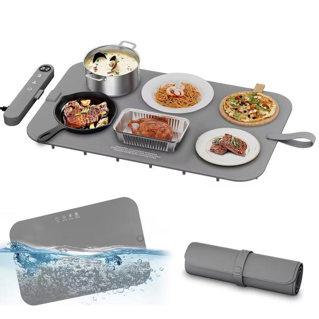 Newise Upgrade Graphene Warming Mat for Food - Full Surface Heating, Waterproof Electric Warming Tray with 6 Temp Modes & 6H Timer for Parties Countertop, Gifts for Mom (Gray)