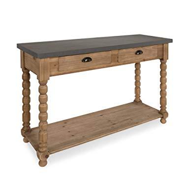 Kate and Laurel 212938 Rutledge Farmhouse Chic Two Drawer Console Table, Rustic Wood Base and Concrete Gray Top