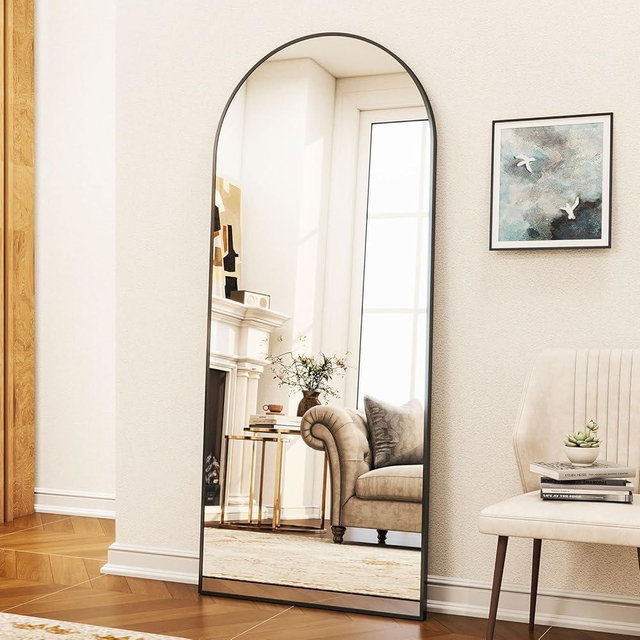 Easly Arched Full Length Mirror - 68" x 24" Large Floor Mirror Aluminum Frame Dressing Mirror with Stand for Bedroom/Living Room Wall Mounted