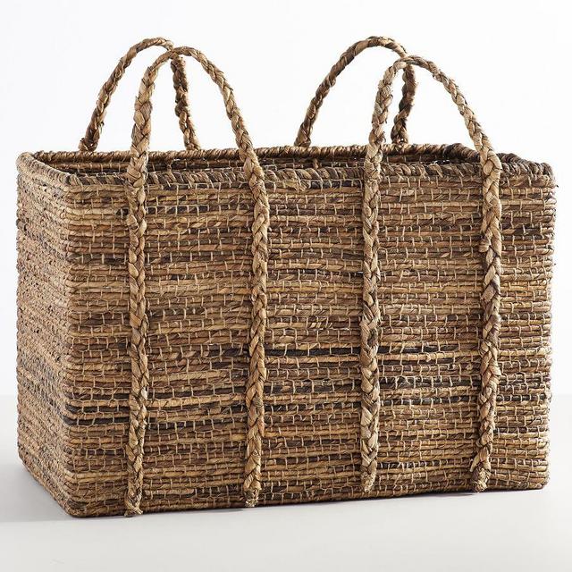 Wynne Low Rectangular Coil Abaca Basket With Handle