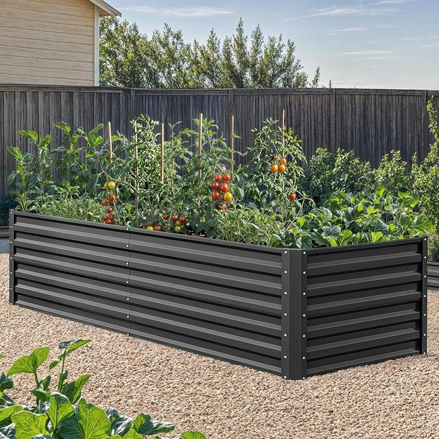 YITAHOME 72x36x24 in Galvanized Raised Garden Bed Kit, Large Metal Planter Box with Gloves & Support Rod, Outdoor Flower Bed for Plants Vegetables, Black