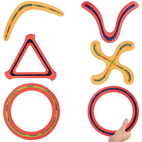 Set of 6 - Sports Flying Aero Discs, Rings and Boomerangs - Sports Game Toy for Kids and Adults