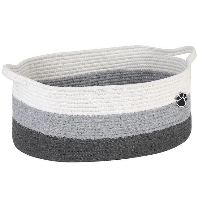 Optish Dog Toy Basket, Toy Box and Bin for Dog Cat Storage, 19.7" X 11" X 7.9" (30L) Large Woven Basket for Blanket Storage, Rope Baskets for Living Room, Bedroom, White & Grey