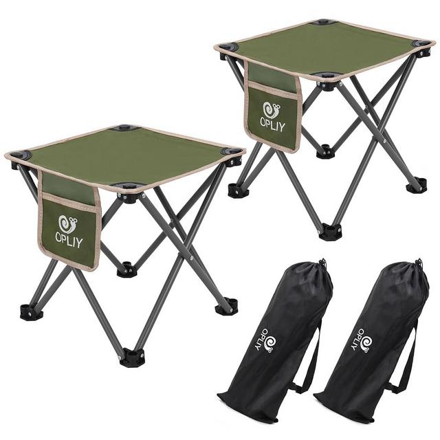 Opliy Camping Stool 2 Pack,13.5 Inch Portable Folding Stool for Outdoor Gardening and Beach Hiking Fishing,Foot Stool with Carry Bag (Green)
