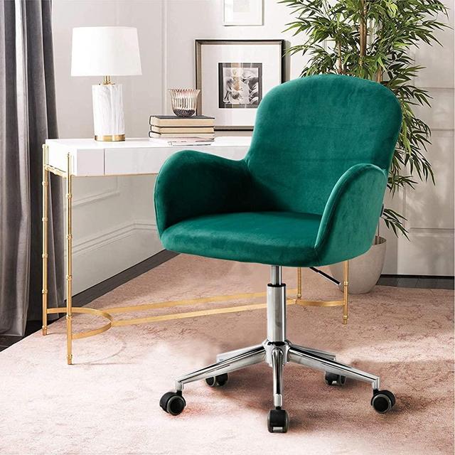 Recaceik Velvet Office, Cute Modern Upholstered, Swivel Adjustable Makeup Chair for Women, for Living Room Bedroom, Green