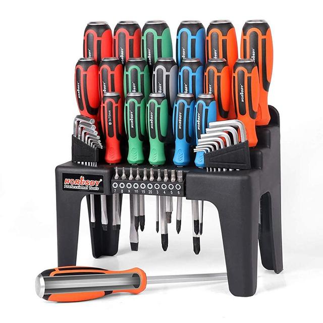 HORUSDY 44-Piece Magnetic Screwdriver Set with Go-Thru Steel Blades | High Torque, Plastic Racking, Best Tools for Men Tools Gift