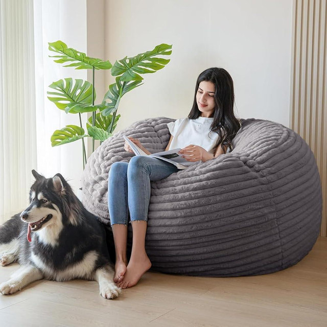 MAXYOYO Bean Bag Chair for Adults, Large 3 ft Bean Bag Chair with Foam Filling, Ultra Soft Fur Lazy Sofa for Living Room Bedroom, Machine Washable Cover