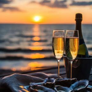 Champage and Oysters on our First Night