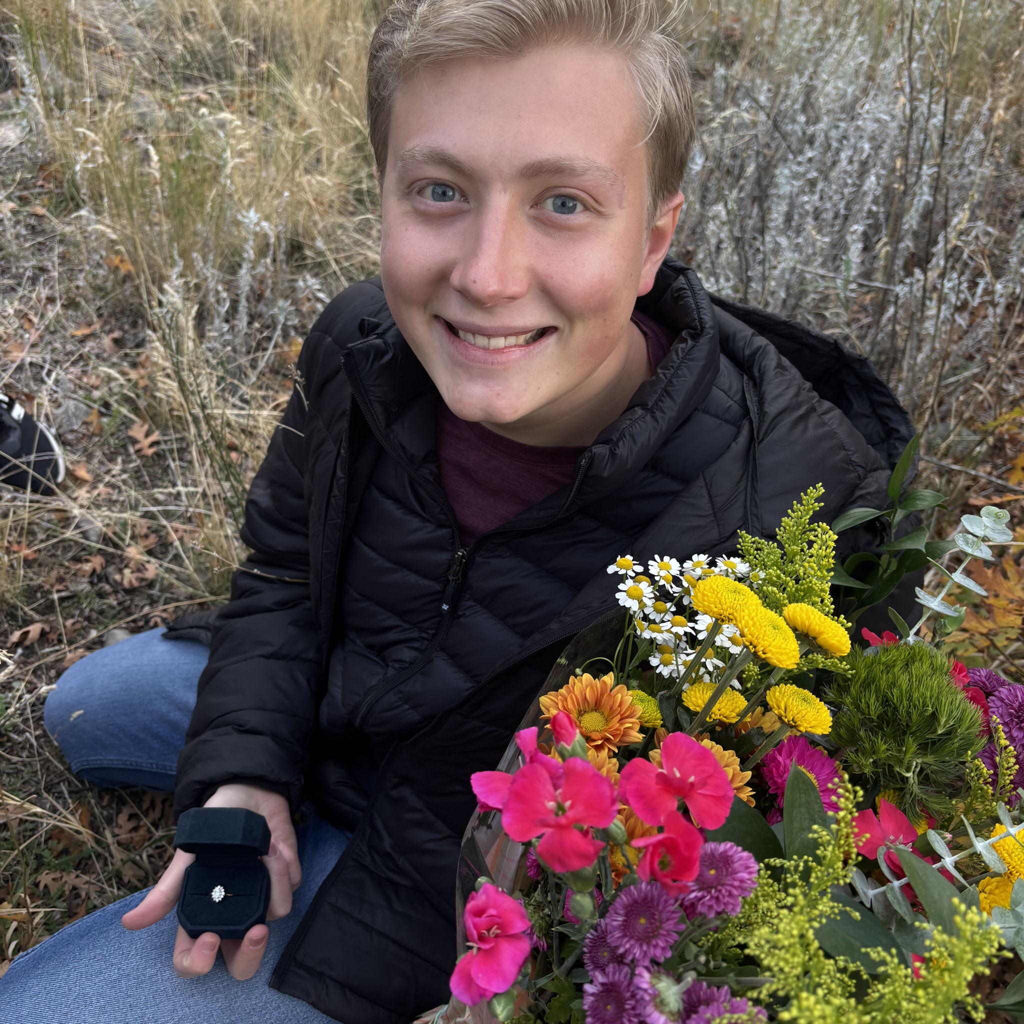 Seth hiding in a bush waiting to propose!