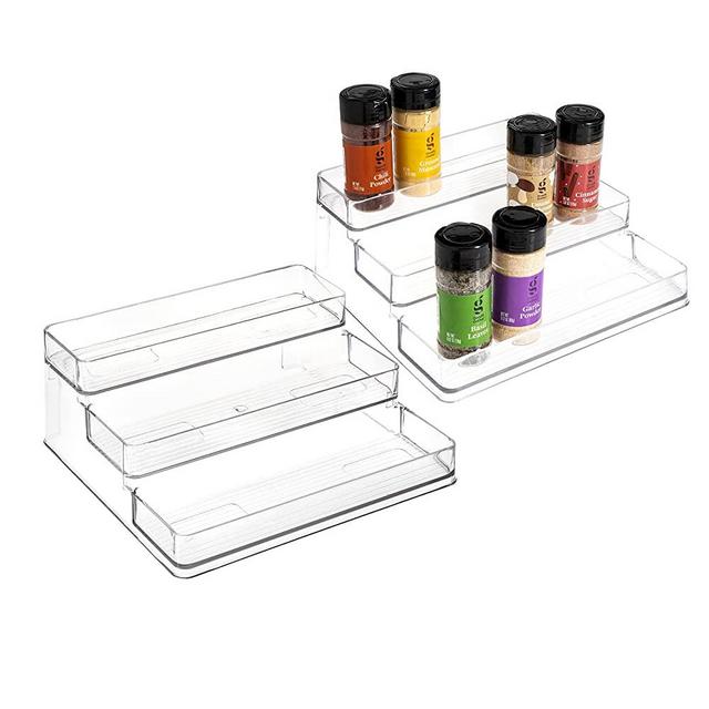 Clear Spice Rack - 2 Pack Three-Tiered Shelf, Countertop, and Cabinet Storage and Spice Organizer for Kitchen, Bathroom, Bedroom, and Office, Home Storage and Organization Solutions