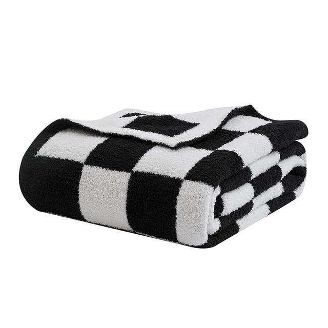 bearberry Fuzzy Checkerboard Grid Throw Blanket Soft Cozy Warm Microfiber All Season Blanket Decor for Couch Sofa Bed Travel Home (Black, 50''x60'')