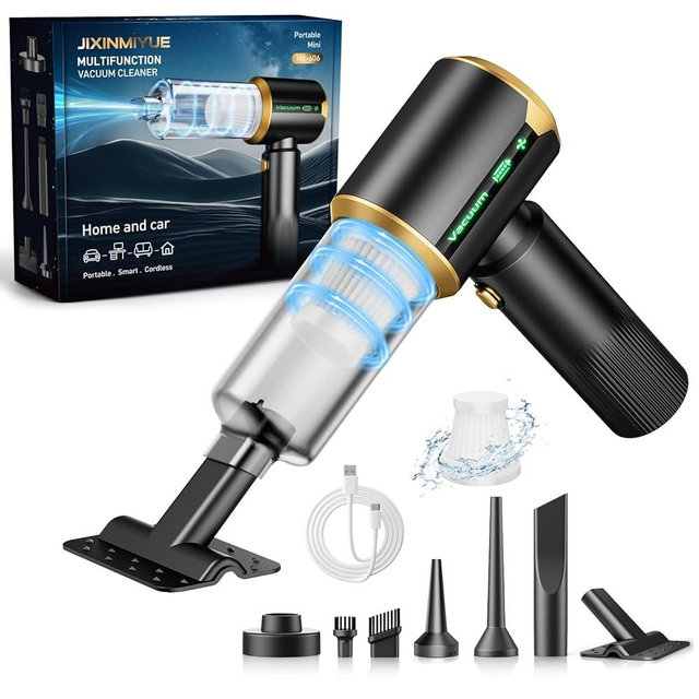 JIXINMIYUE Car Handheld Vacuum Cordless: Car Vacuum Cleaner with 16000Pa Ultra-Strong Suction, Brushless Motor & HEPA Filter - Lightweight Design for Drivers and Office Workers - Jet Black