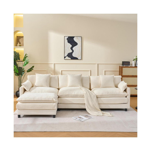 Streamdale Furniture Modern L-Shaped Cloud Couch with Ottoman, 4-Seat Chenille Sectional Sofa