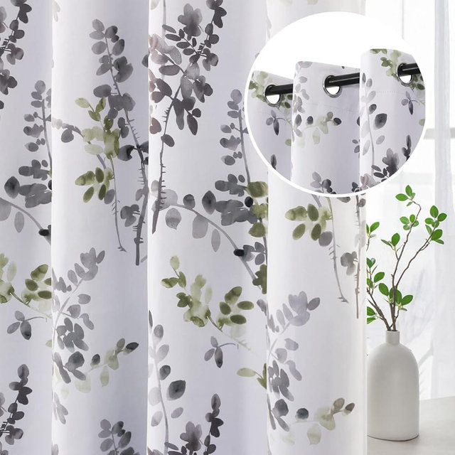 H.VERSAILTEX Floral Curtains, 84 Inch Long Living Room Curtains, Room Darkening Thermal Insulated, Light Blocking Grommet Drapes, 2 Panels, Grey and Sage