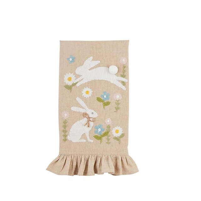 Mud Pie Embroidered Bunnies Towel; 21" x 14"