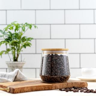 Joyful Glass Cookie Jar with Bamboo Lid