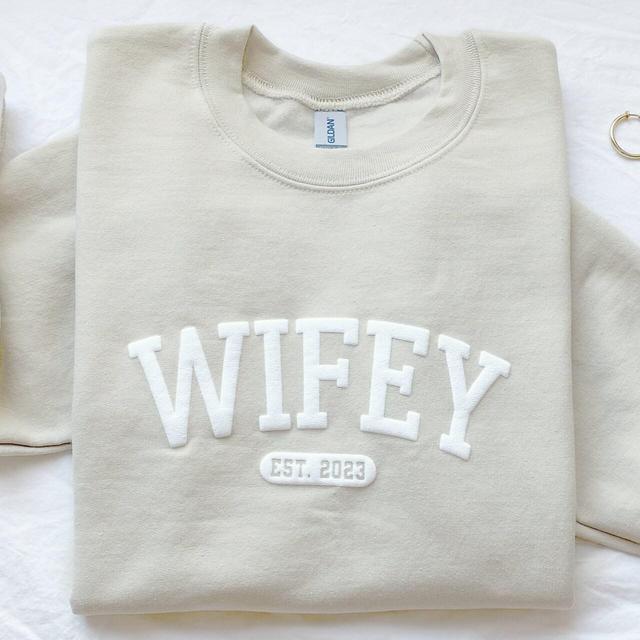 Personalized Wifey Sweatshirt, Wedding Gift, Gift for Bride, New Wife Sweatshirt, Unique Bridal Shower Gift, Newlywed Honeymoon Present
