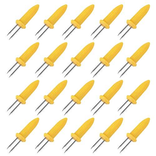 Easytle 20 Pieces Stainless Steel Corn Holders Corn on The Cob Skewers for BBQ Twin Prong Sweetcorn Holders Home Cooking Fork