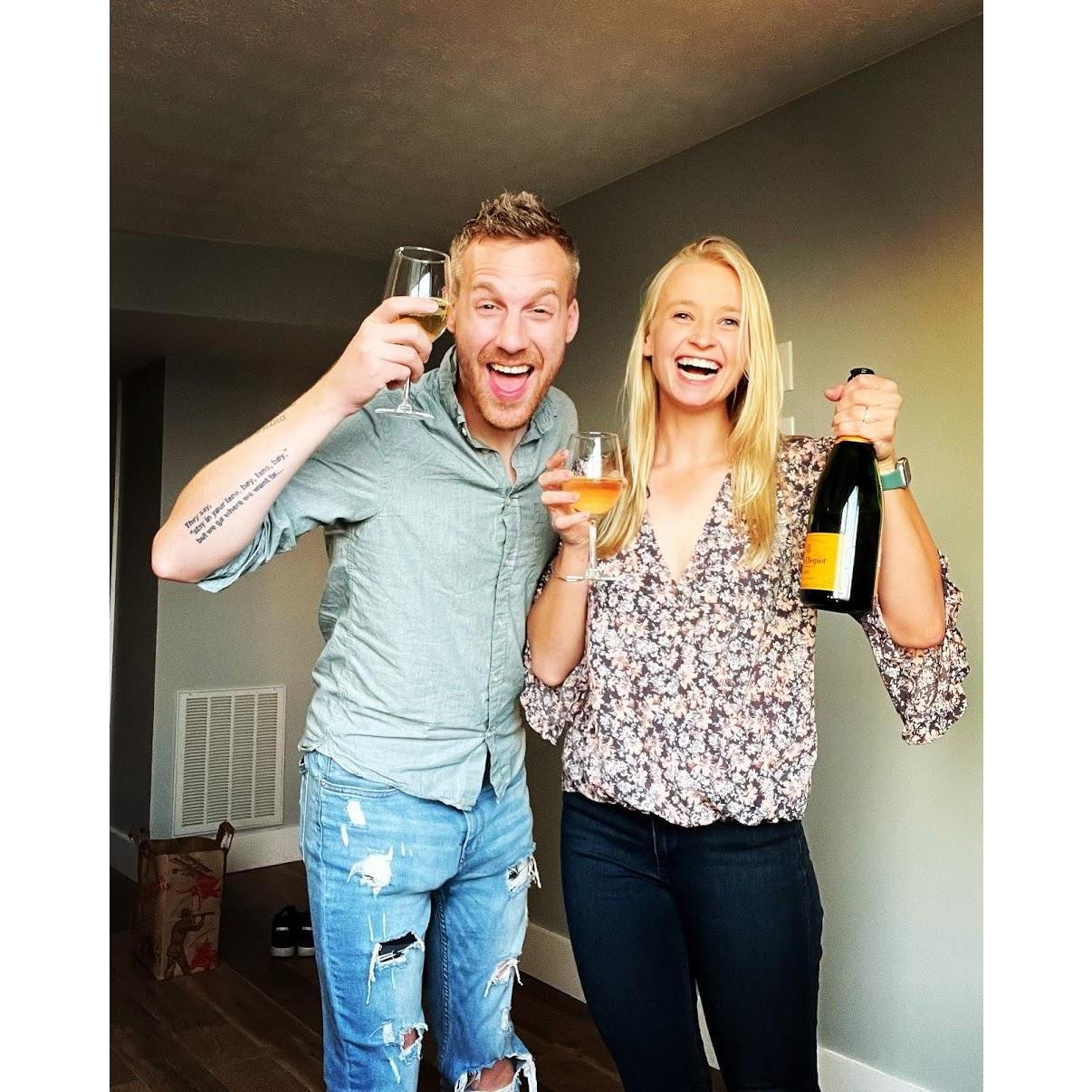Poppin' champagne to our first night in our condo in Lexington, KY 2021!