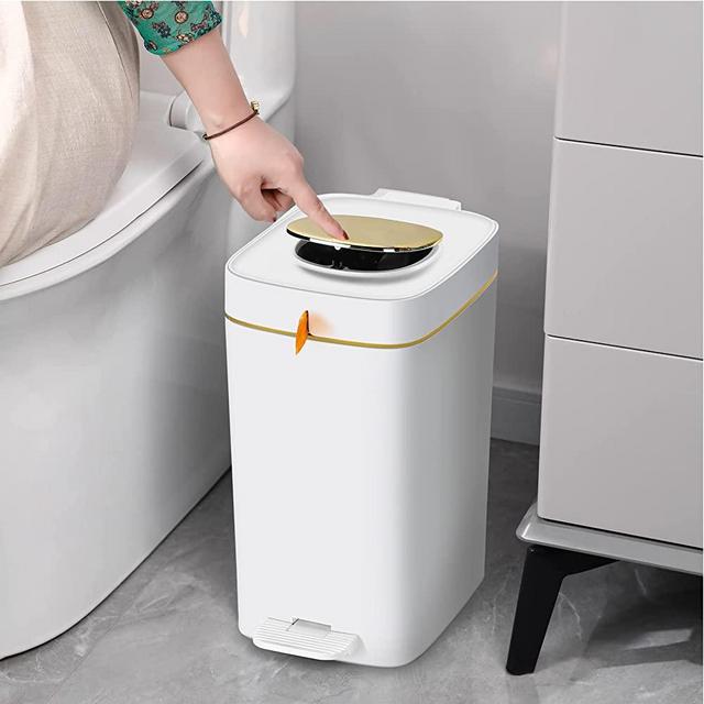 JOYBOS Bathroom Foot Pedal Trash Can, 4 Gallon Step On Small Garbage Container Bin for Kitchen with Removable Inner Plastic Bucket | 15 L Wastebasket with Press Type Lid for Bedroom,Office,White