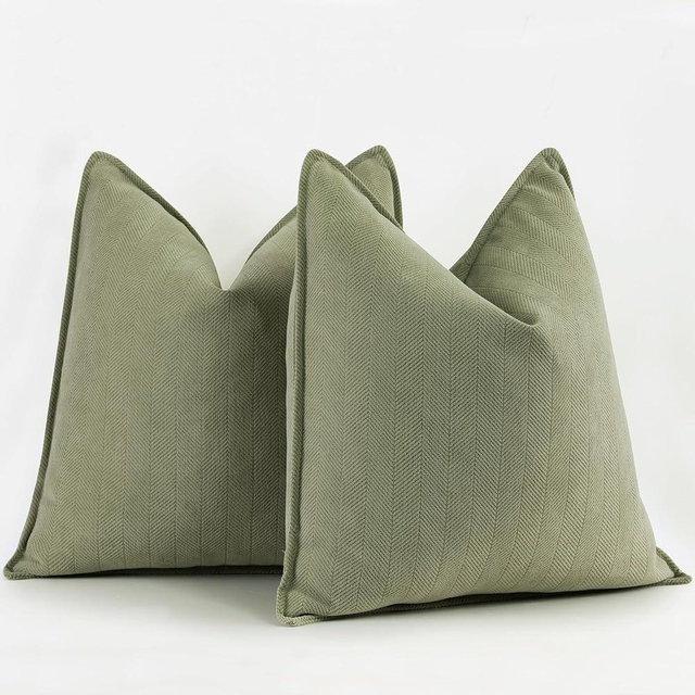 ZWJD Sage Green Pillow Covers 22x22 Set of 2 Chenille Pillow Covers with Elegant Design Soft and Luxurious Decorative Throw Pillows for Couch, Bed, and Home Decor