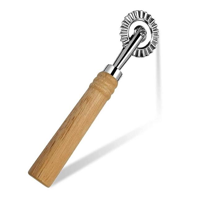 Ravioli Cutter Wheel,Pastry Wheel Cutter with Long Wooden Handle,Zinc Alloy Pasta Cutter Wheel for Kitchen