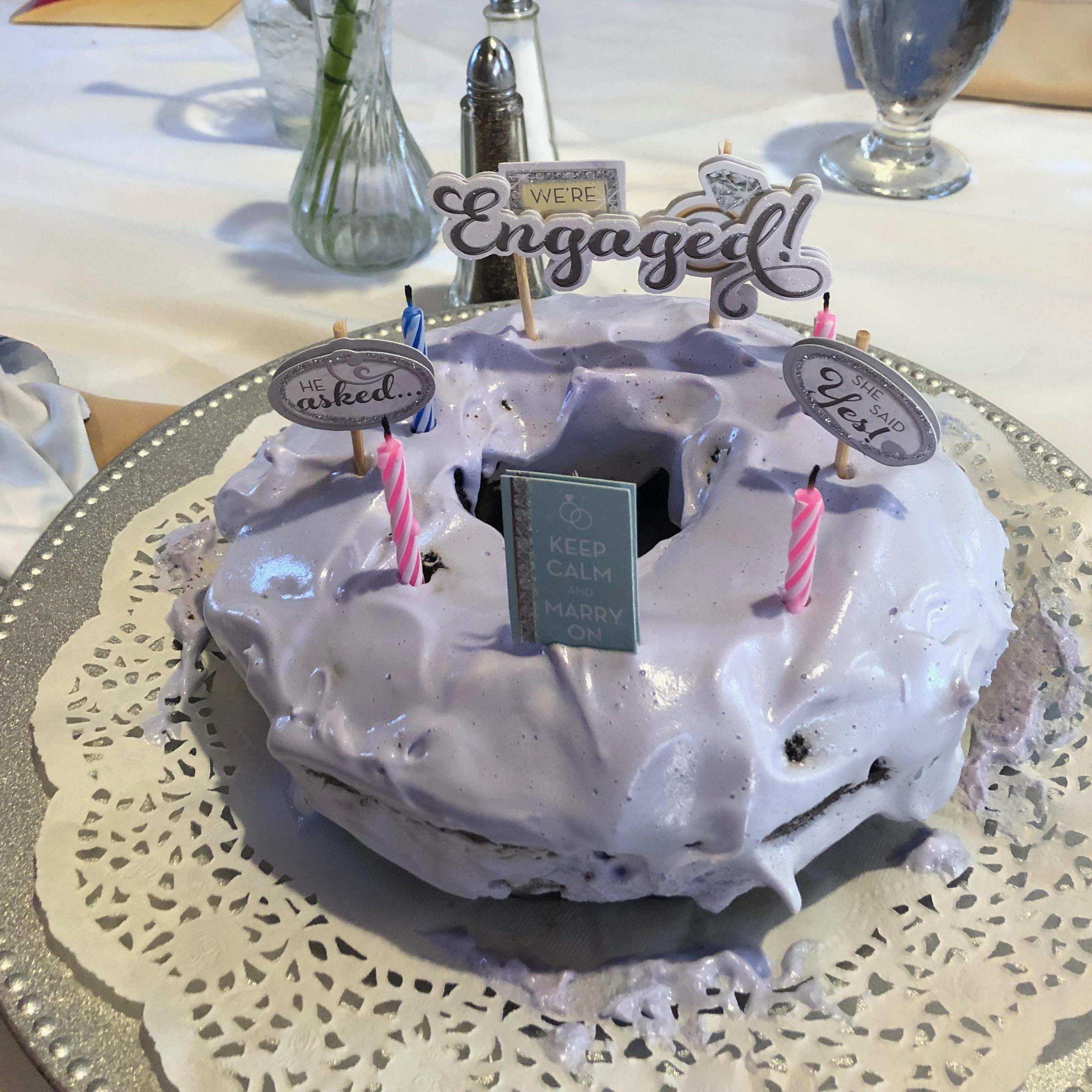 John's mom made us this beautiful gluten free cake to celebrate our engagement