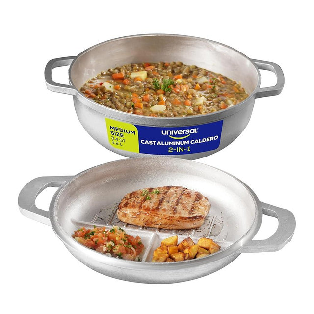 Universal 2-in-1 Caldero (9.4 inch/24 cm), Versatile Dutch Oven Pot with Lid, Premium Cast Aluminum with Dual-Function Lid for Searing Meats, Compact Pots for Stews & Rice