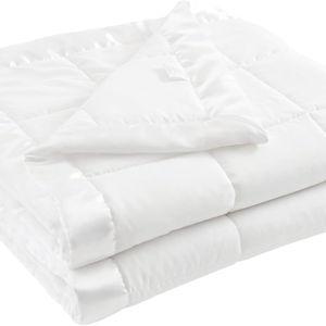 Madison Park Windom Down Alternative Blanket, Premium 3M Scotchgard Moisture Wicking Treatment, Lightweight and Soft Bed Cover For All Season, Satin Trim, White Full/Queen