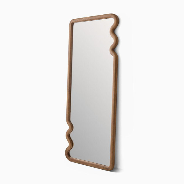 Scallop Edge Wood Floor Mirror, Mango Burnt Wax, 30X72in