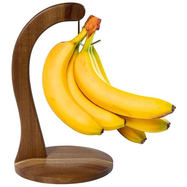 Totally Bamboo Rock & Branch Acacia Wood Banana Holder, Wooden Banana Hanger Stand with Metal Hook
