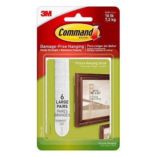 Command Picture Hanging Strips, Indoor Use, 4-packages (24 pairs total), Holds 16 lbs, Decorate Damage-Free (17206-6ES)