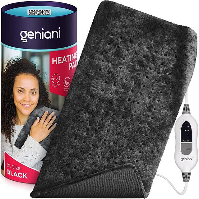 GENIANI Extra Large Electric Heating Pad for Back Pain and Cramps Relief - Auto Shut Off - Soft Heat Pad for Moist & Dry Therapy - Heat Patch (XL Black)