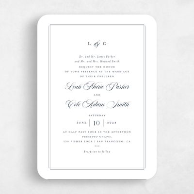 White Rounded Wedding Invitation - Ivoire Portrait