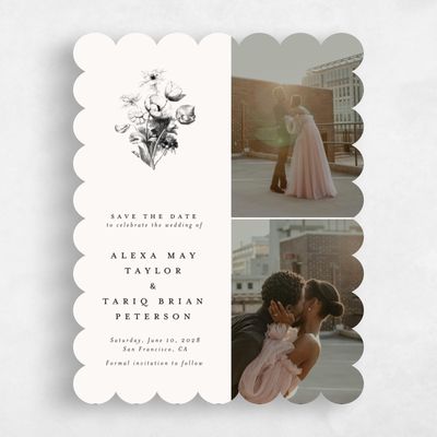 Beige Scalloped Wedding Save the Date - Tulipier Multiphoto
