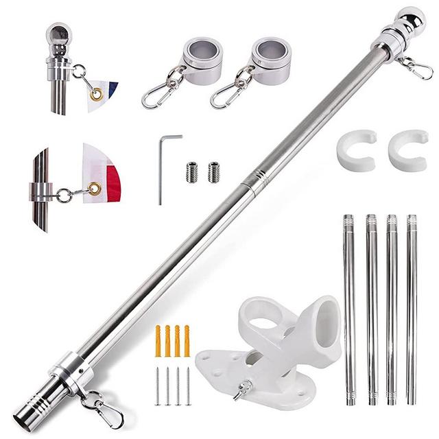 NQ 6 FT Flagpole Kit for American Flag -No Tangle Spinning Flagpole Stainless Steel Metal Flag Pole for House Garden Yard - Residential or Commercial Flag Pole with Two-Position Bracket