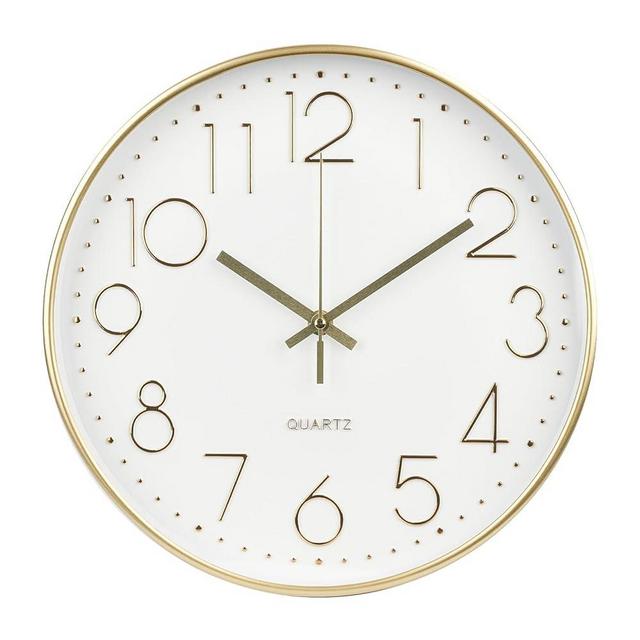 bakbrand Wall Clock 12 Inch Non-Ticking Silent Modern Simple Style Round Decor Clock Gold Stereoscopic Dial Quartz Wall Clocks for Home/Office/School/Living Room/Bedroom/Kitchen