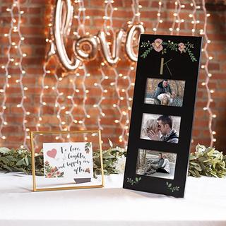 Personalized Floral Black Wedding Multi Photo Frame