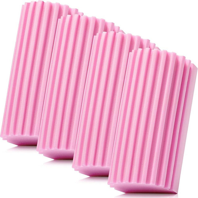 4 Pack Damp Dusting Sponge Duster, Pink Dust Cleaning Sponge, Reusable Household Cleaning Sponge Tool for Blinds, floorboards, Fan Blades, Vents, Glass, Railings, Mirrors