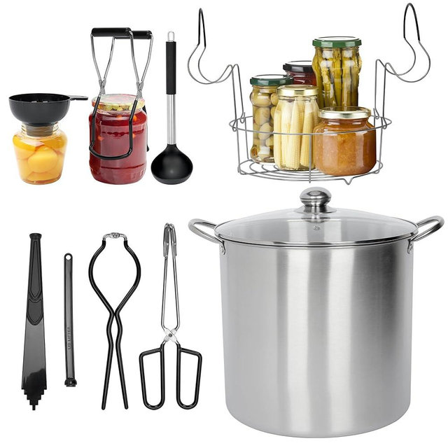 yeshine 21.5 QT Canning Pot, Large Water Bath Canner Pot with Rack and Lid & Full Canning Tools Set, Stainless Steel Canner Supplies Starter Kit for Beginners for Home, Kitchen Glass Top Stove (Black)