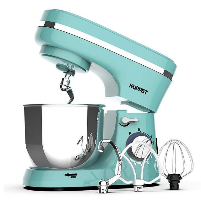 Kuppet Stand Mixers, 380W, 8-Speed Tilt-Head Electiric Food Stand Mixer with Dough Hook, Wire Whip & Beater, Pouring Shield, 4.7QT Stainless Steel Bowl (Blue)