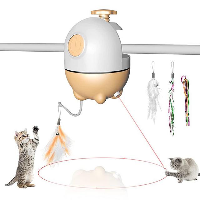 RIOFLY Interactive Cat Toys - 2 in 1 Laser and Feather Toys, Automatic Laser Cat Toys Irregular operation, for Indoor Cats Kitten Play Chase Exercise,2 PCS Streamer Tape and Feather Replacement Orange