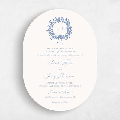 Blue Oval Wedding Invitation - Tiglio Portrait