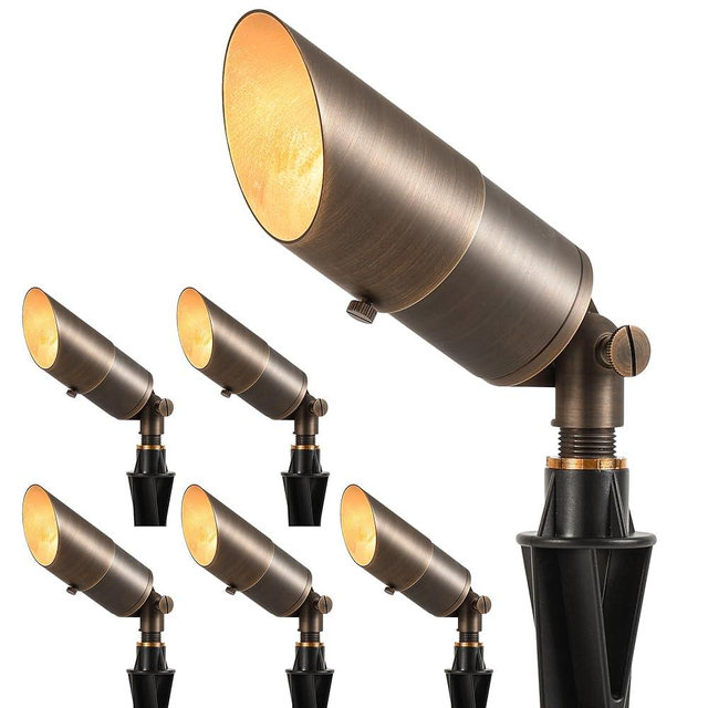 LUTEC Solid Brass Low Voltage Landscape Lighting, 12V Heavy Duty Waterproof Landscape Spotlights, Adjustable Bronze Uplights Outdoor Fixtures for Garden Yard Pathway Tree Without Bulb, 6 Pack